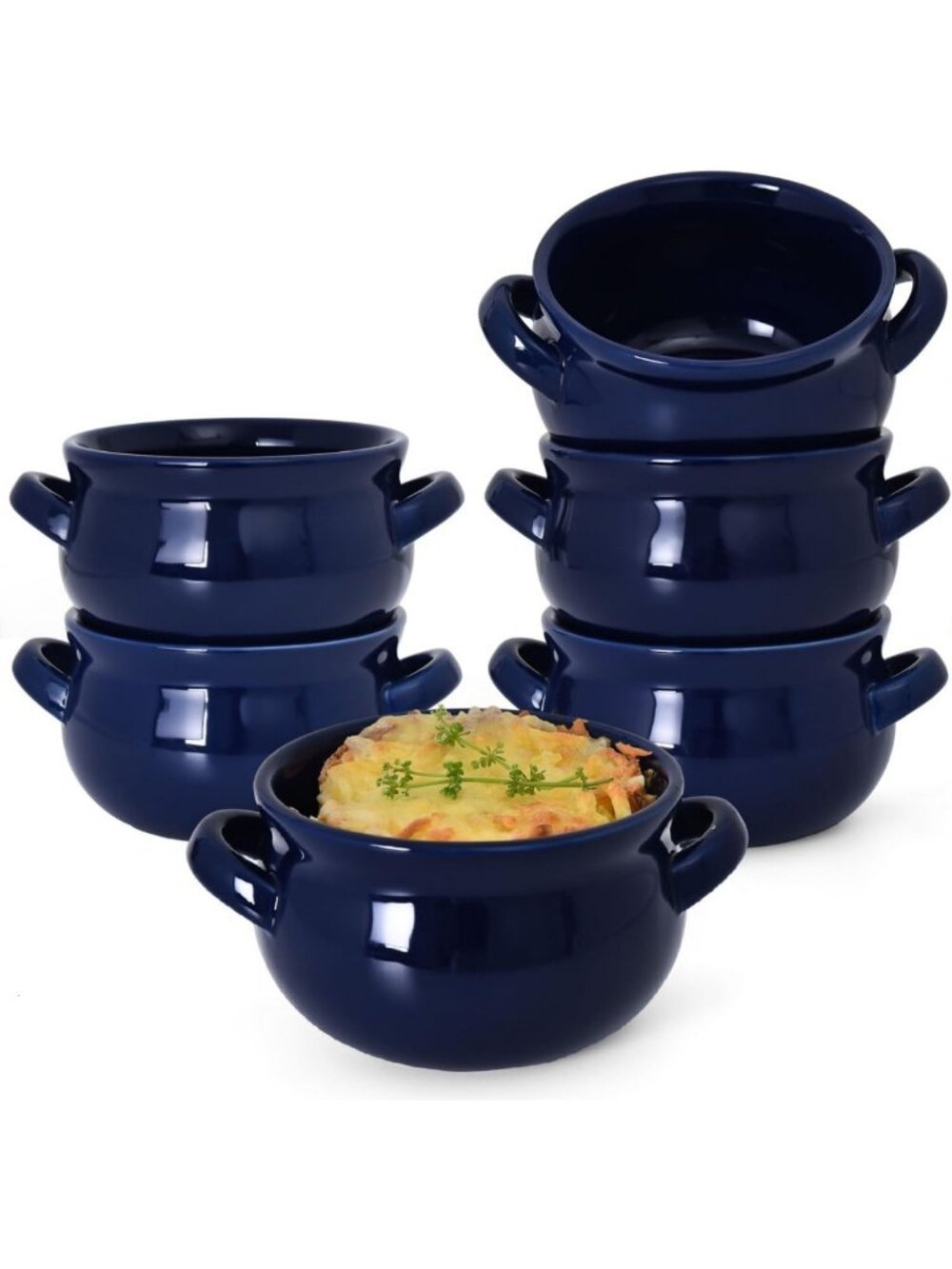 Stackable 16 Oz Ceramic Soup Bowls with Handles - Oven & Microwave Safe, Set of